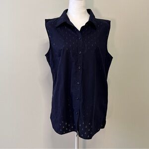 Talbots Women’s large Navy Sleeveless Shirt Tank Top Anchor Pattern Nautical